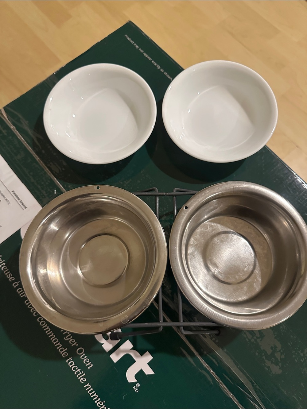 Adjustable Pet Double Bowl Set with Stainless Steel & White Ceramic Inserts